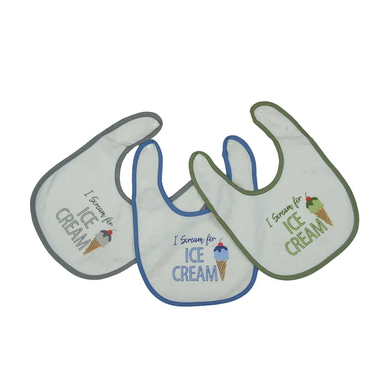 PREMIUM PACK OF 3 EMBROIDERED BABY BIBS KIDZO (GREEN,BLUE & GREY)