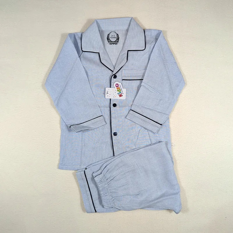 KIDZO BABY NIGHT SUIT TINY LINE PRINTED LIGHT BLUE WITH POCKET - image 2