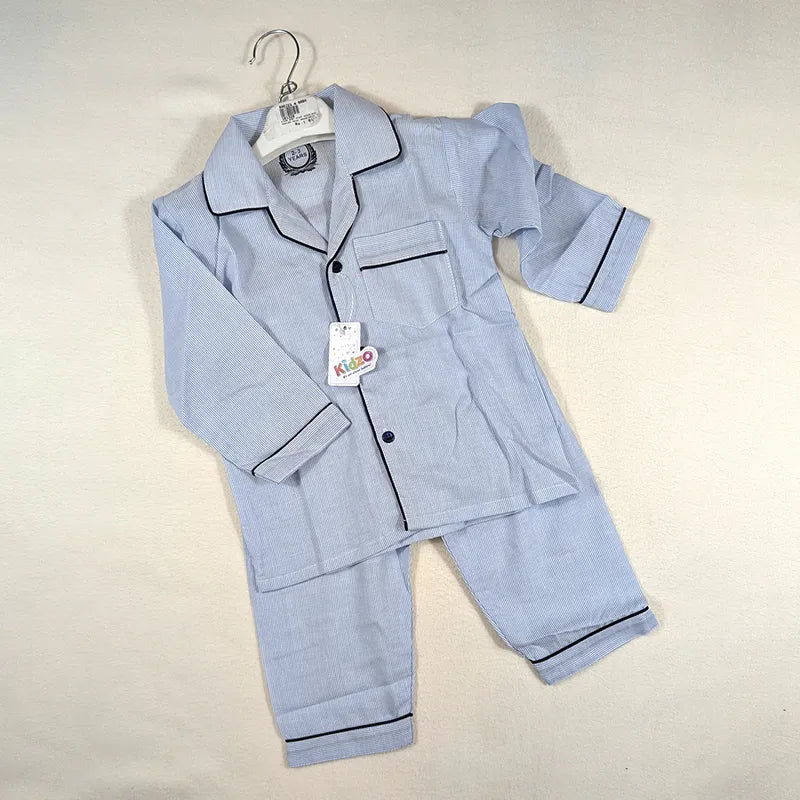 KIDZO BABY NIGHT SUIT TINY LINE PRINTED LIGHT BLUE WITH POCKET - image 3