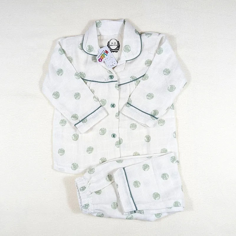 Kidzo Baby Night Suits Dotted Print Green – additional product view 2 of 3