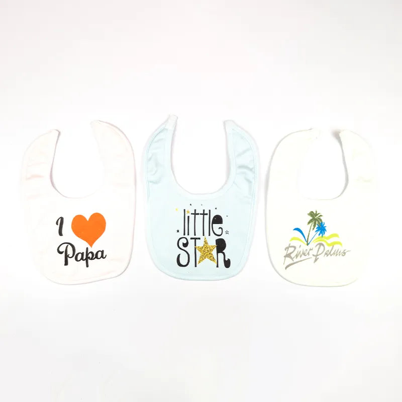 LARGE 3-PACK PREMIUM BABY BIBS I LOVE PAPA, LITTLE STAR & RIVER PALMS THEMES