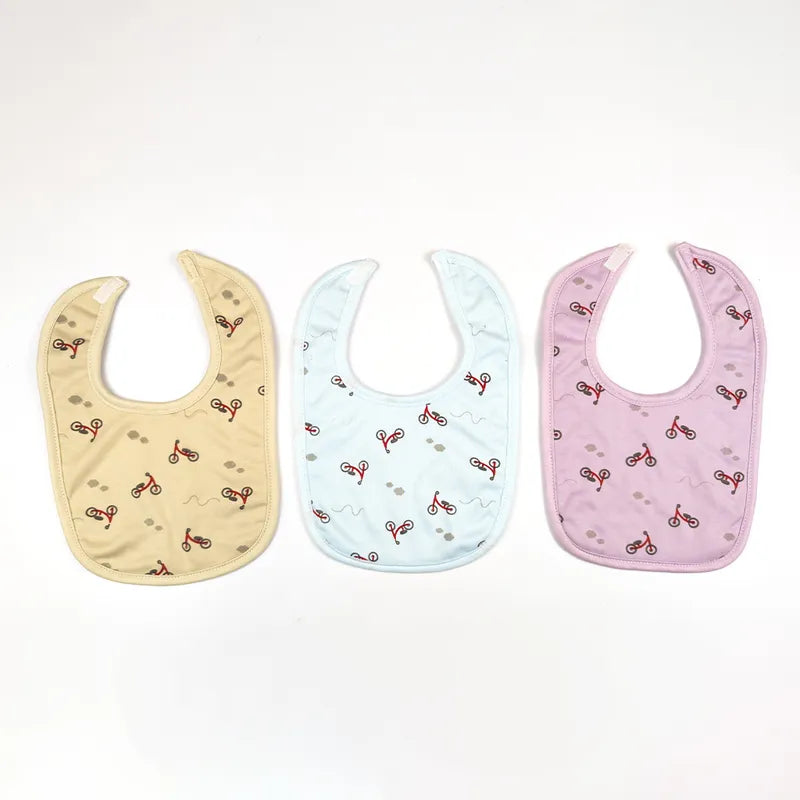 LARGE 3-PACK PREMIUM BABY BIBS MINI BICYCLE PRINT BEIGE,LAVENDER & SKY BLUE - image 3