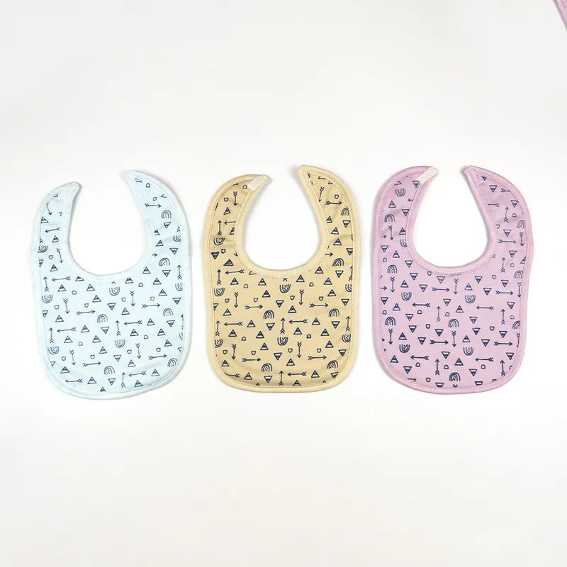 LARGE 3-PACK PREMIUM BABY BIBS TRIBAL ARROWS PRINT LAVENDER, BLUE & BEIGE