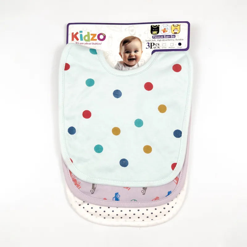 LARGE 3-PACK SOFT COTTON BABY BIBS CAR, POLKA DOTS & MINI DOTS THEM - image 2