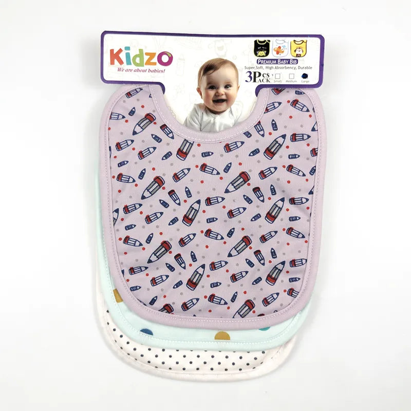LARGE 3-PACK SOFT COTTON BABY BIBS PENCILS, POLKA DOTS & MINI DOTS THEM - image 2