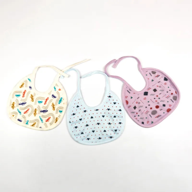 MEDIUM 3 PACK PREMIUM COTTON BABY BIBS HEART, GEOMETRIC & CAR THEM