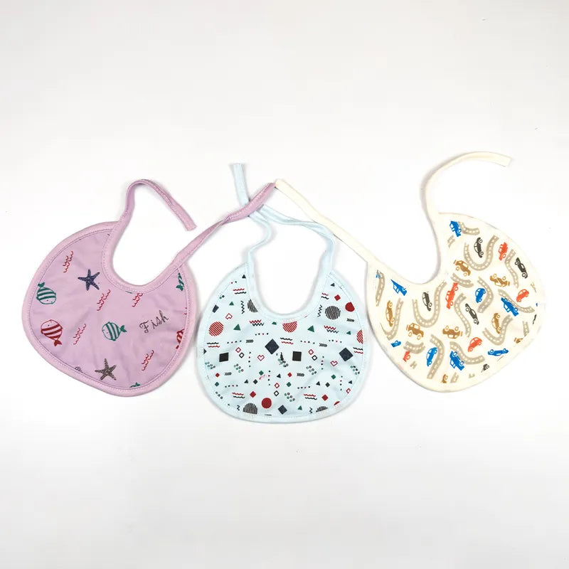 MEDIUM 3 PACK PREMIUM COTTON BABY BIBS SEA LIFE, GEOMETRIC & CAR THEM