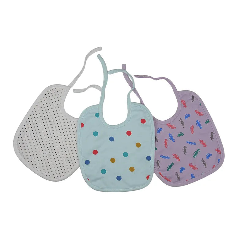 LARGE 3-PACK SOFT COTTON BABY BIBS PENCILS, POLKA DOTS & MINI DOTS THEM