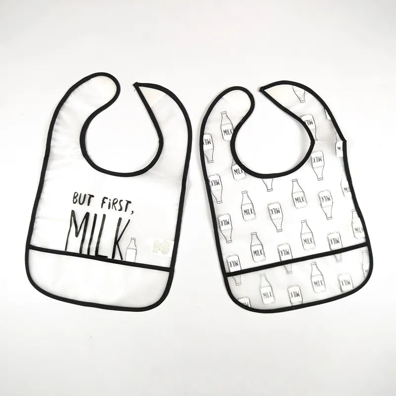 PACK OF 2 WATERPROOF BABA BIBS MILK & BOTTLE PRINT WITH CRUMB CATCHER POCKET