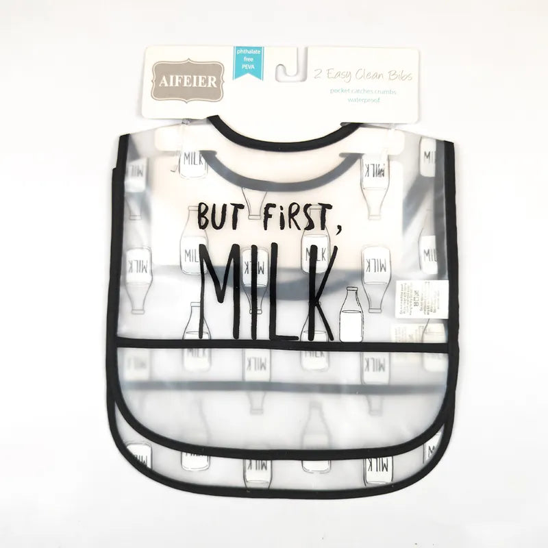 PACK OF 2 WATERPROOF BABA BIBS MILK & BOTTLE PRINT WITH CRUMB CATCHER POCKET - image 2