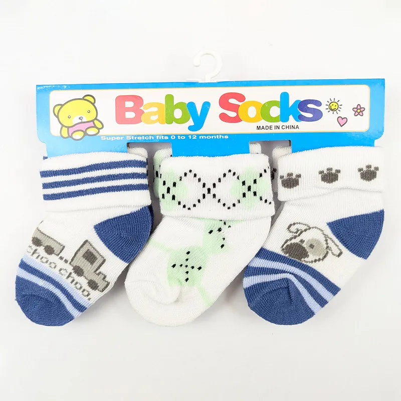 PACK OF 3 COTTON SOCKS-CHOO CHOO TRAIN, DOG & ARGYLE PRINTED (0-12M)