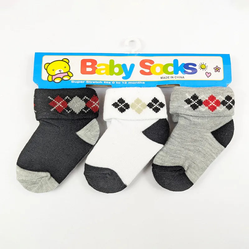 PACK OF 3 COTTON SOCKS-CLASSIC ARGYLE PRINTED (0-12M)