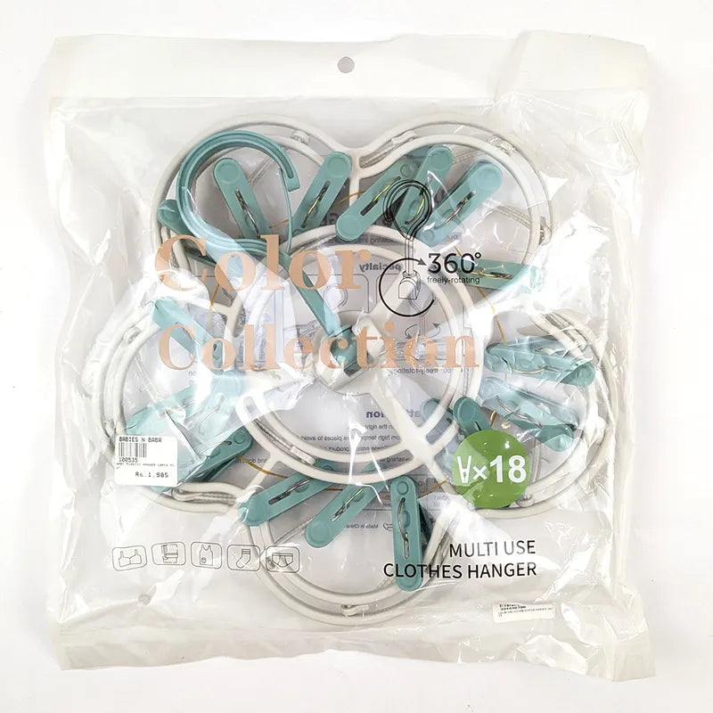 Premium Flower Shape Baby Laundry Hanger 18 Heavy Duty Clips Cyan