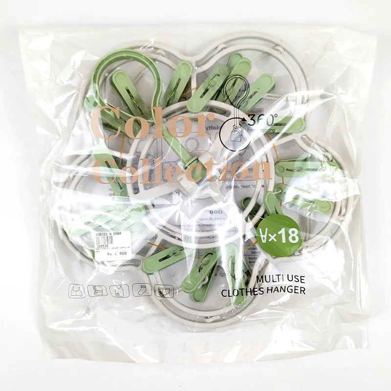 Premium Flower Shape Baby Laundry Hanger 18 Heavy Duty Clips Light Green