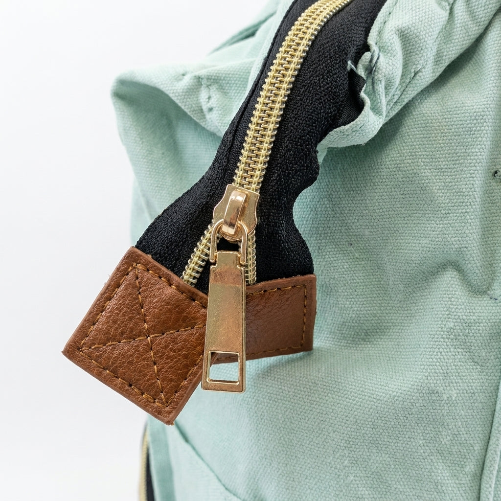 Premium Multi Functional Diaper Backpack Mint Green Edition - Hardware Detail