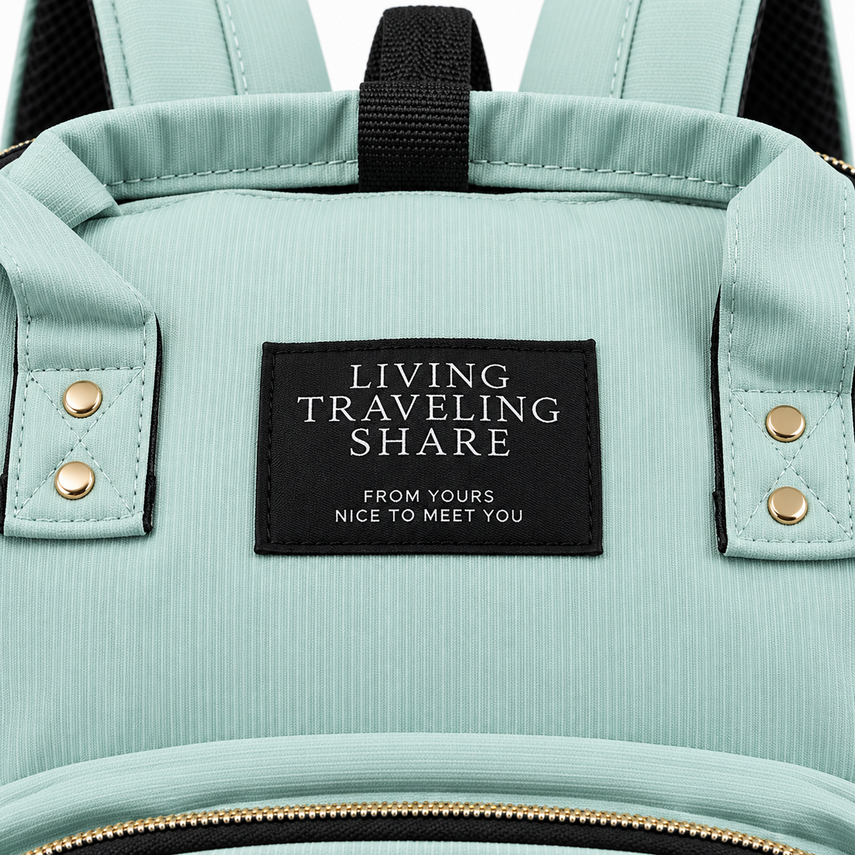 Premium Multi Functional Diaper Backpack Mint Green Edition - Logo Detail