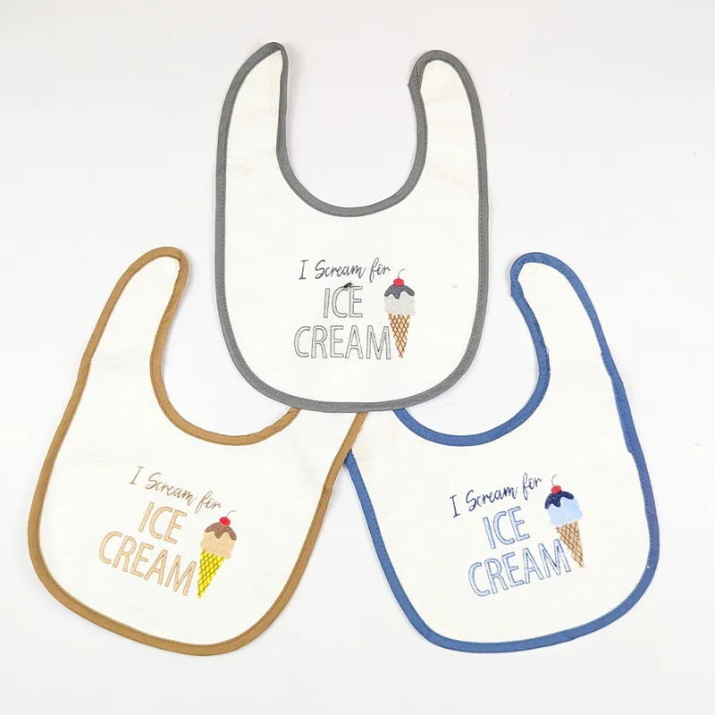 PREMIUM PACK OF 3 EMBROIDERED BABY BIBS KIDZO (BLUE,GREY & BROWN)