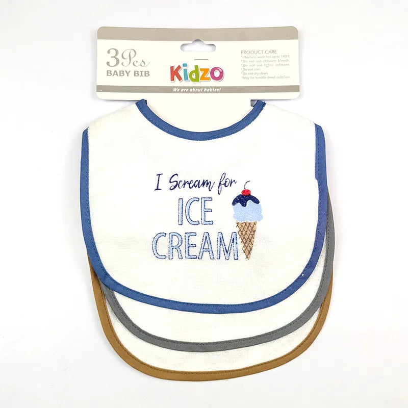 PREMIUM PACK OF 3 EMBROIDERED BABY BIBS KIDZO (BLUE,GREY & BROWN) - image 2