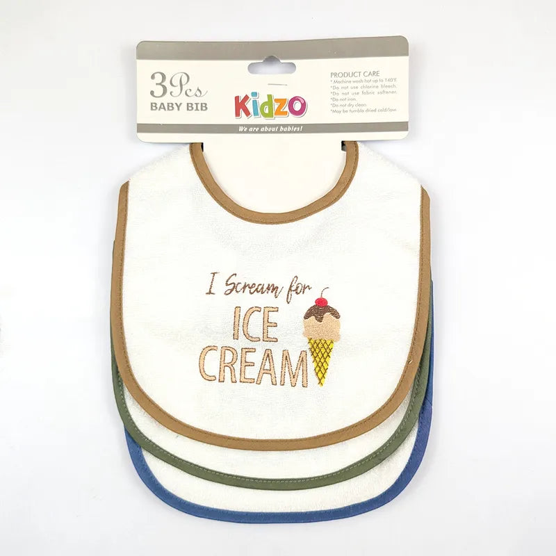 PREMIUM PACK OF 3 EMBROIDERED BABY BIBS KIDZO (BROWN,GREEN & BLUE) - image 2