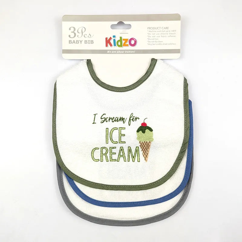 PREMIUM PACK OF 3 EMBROIDERED BABY BIBS KIDZO (GREEN,BLUE & GREY) - image 2
