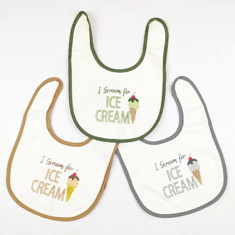 PREMIUM PACK OF 3 EMBROIDERED BABY BIBS KIDZO (GREY,BROWN & GREEN)
