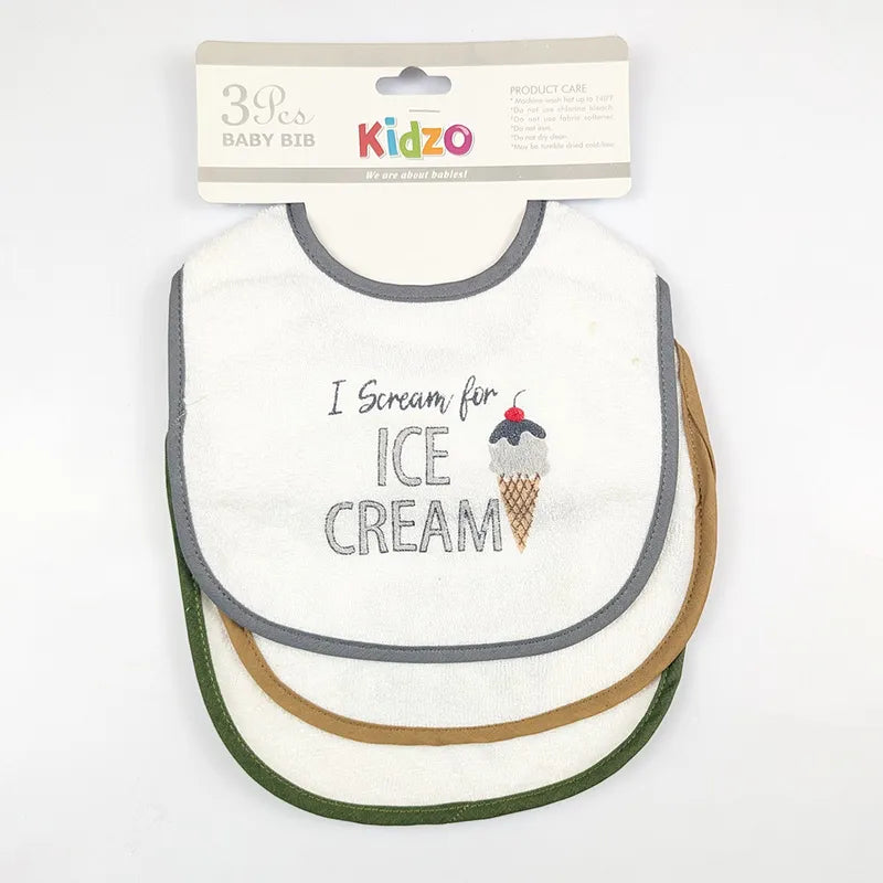 PREMIUM PACK OF 3 EMBROIDERED BABY BIBS KIDZO (GREY,BROWN & GREEN) - image 2