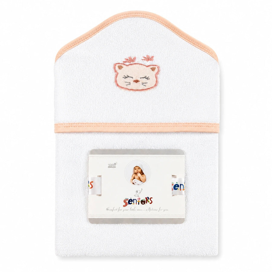 Seniors Cotton Baby Bath Towel, White Cat Design