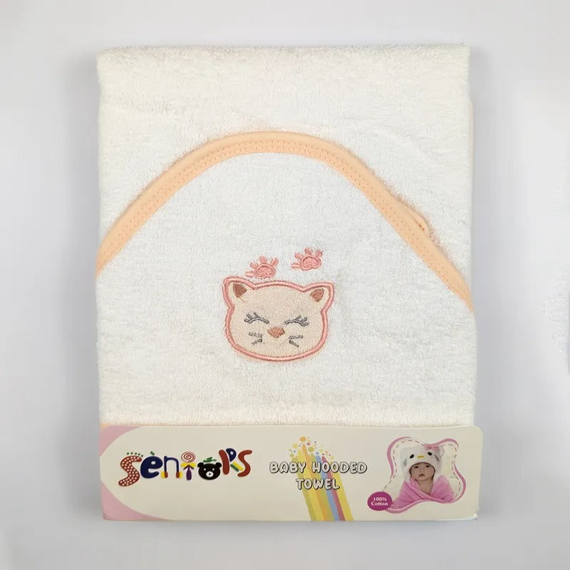 Seniors Cotton Baby Bath Towel, White Cat Design – additional product view 2 of 3