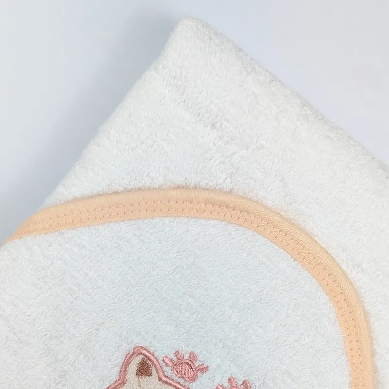 Seniors Cotton Baby Bath Towel, White Cat Design – additional product view 3 of 3