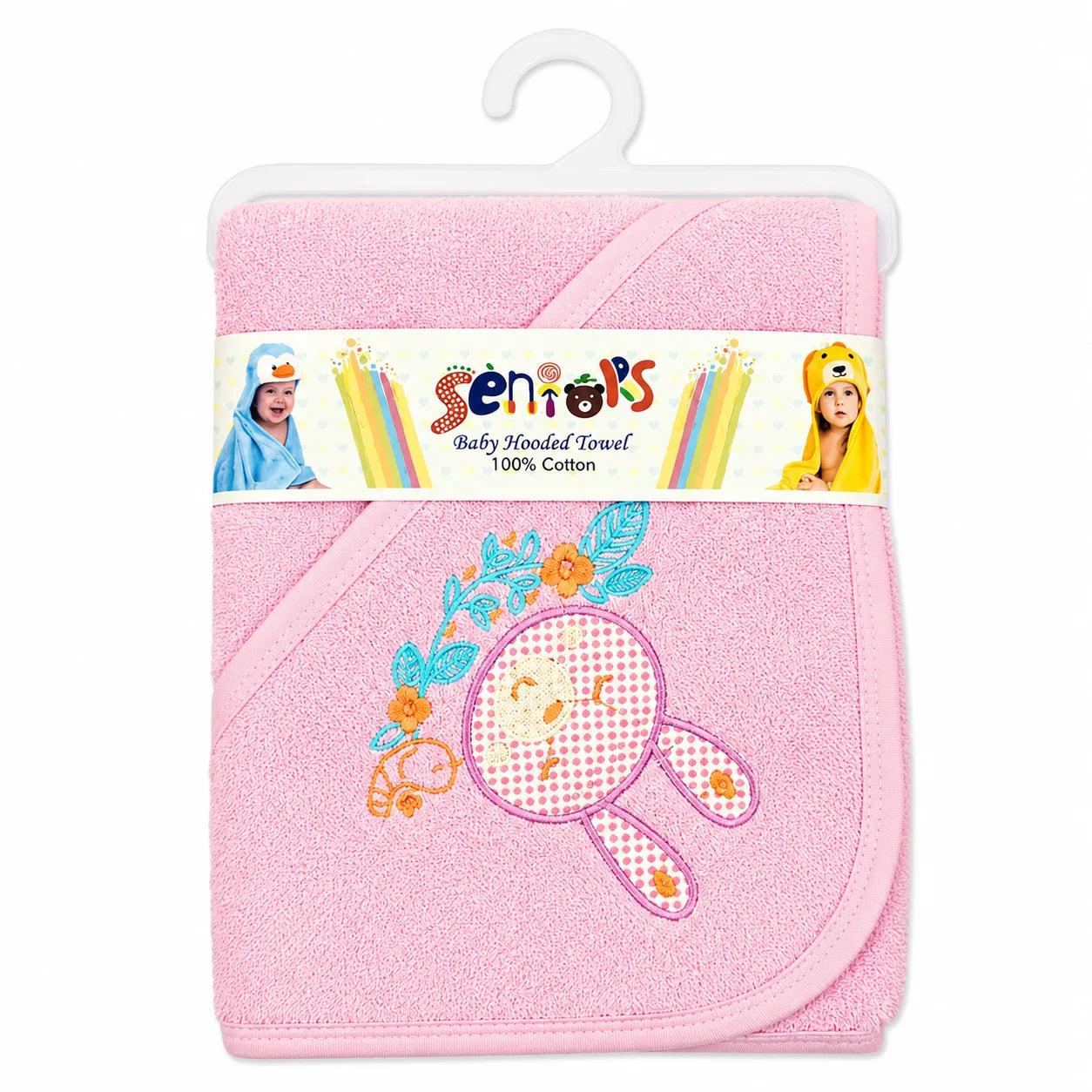 SENIORS BABY BATH TOWEL RABBIT PINK