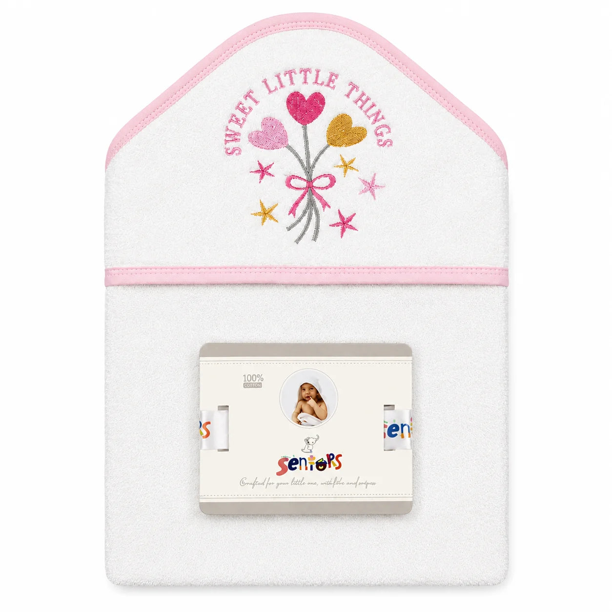 SENIORS BABY BATH TOWEL SWEET LITTIE THING WHITE