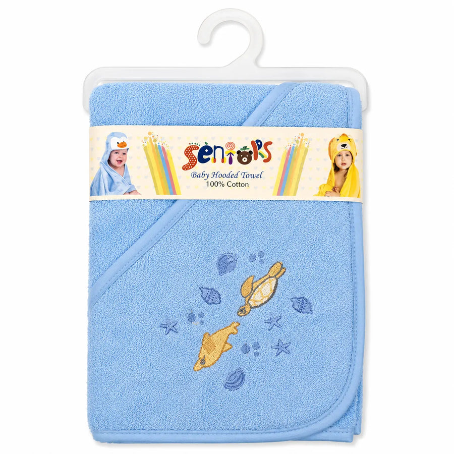 SENIORS BABY BATH TOWEL TURTLE BLUE