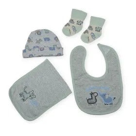 BABY 4PCS CAP SOCKS+BIB SET GREY