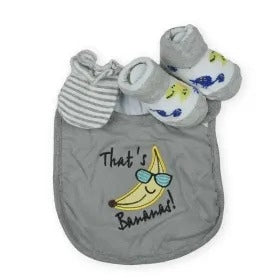 BABY Bib SET 3PCS BANANA GREY