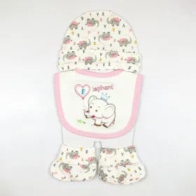 BABY CAP SET 3PCS ELEPHANT PINK
