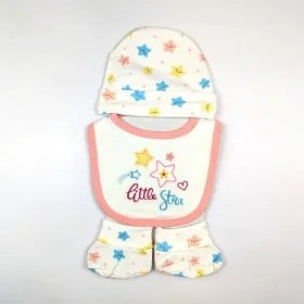 BABY CAP SET 3PCS LITTLE STAR PINK