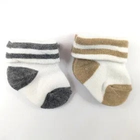 BABY STRIPED COTTON SOCKS PACK OF 2 (GREY & SKIN WHITE)(0-3M)