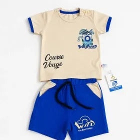 Imported Fabric Fun Ride Summer Outfit - Royal Blue & Beige