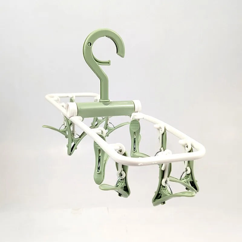 Smart Foldable Baby Laundry Hanger 10 Heavy Duty Clips Durable Green