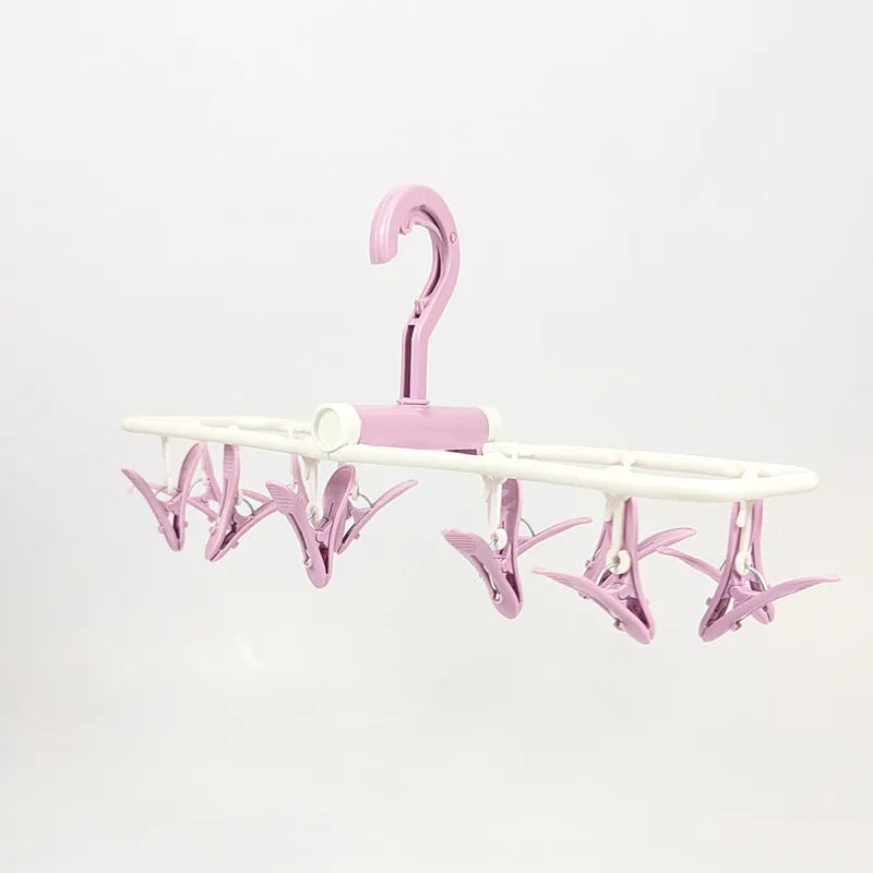 Smart Foldable Baby Laundry Hanger 10 Heavy Duty Clips Durable Pink