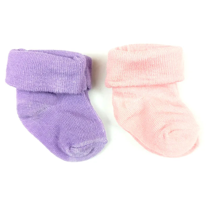 SOFT COTTON BABY SOCKS PACK OF 2 (PINK & PURPLE)(0-3M)