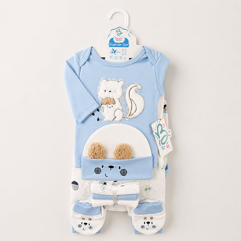 STARTER SET 10 PIECES BABY NEW BORN ESSENTIALS SQUIRREL THEM SKY BLUE COLOUR 