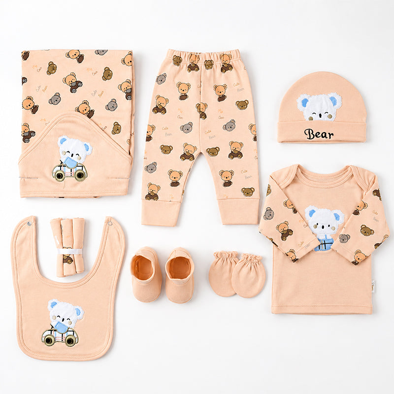 STARTER SET 11 PIECES BABY NEW BORN ESSENTIALS CAR BEAR THEM LIGHT PEACH COLOUR  - image 2