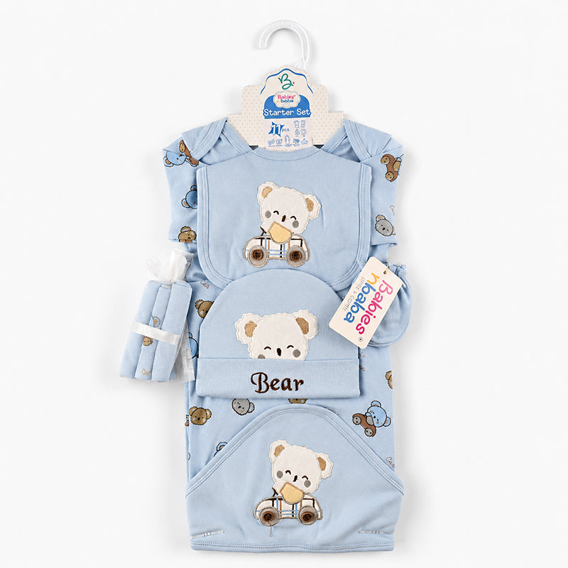 STARTER SET 11 PIECES BABY NEW BORN ESSENTIALS CAR BEAR THEM SKY BLUE 