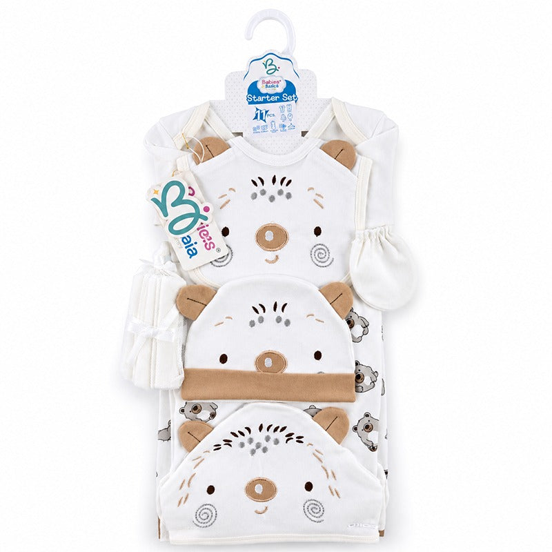 Starter Set 11 Pieces Baby New Born Essentials Kuala Print Brown Colour