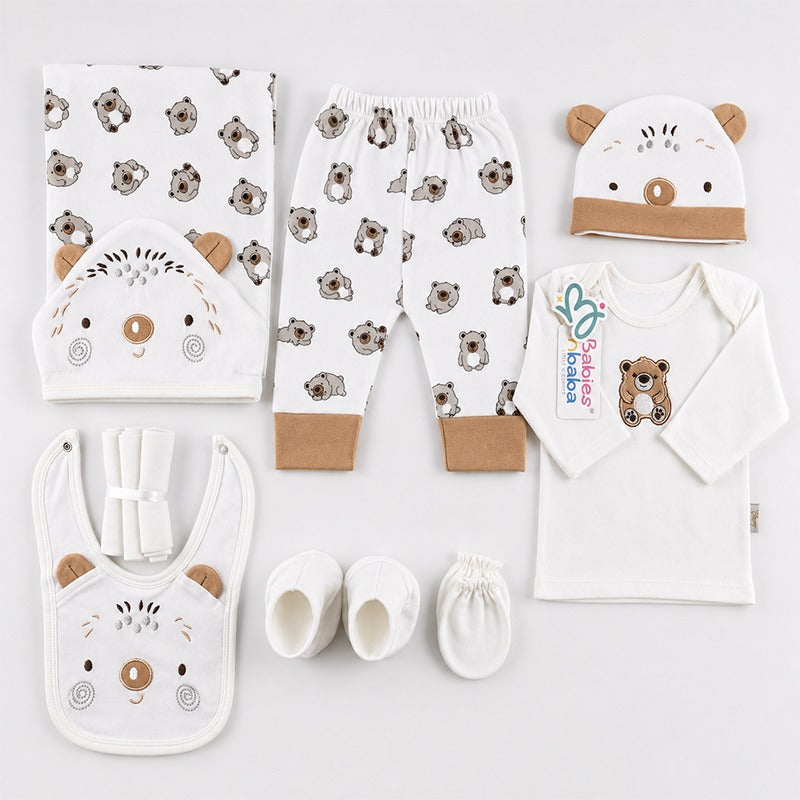 Starter Set 11 Pieces Baby New Born Essentials Kuala Print Brown Colour – additional product view 2 of 2