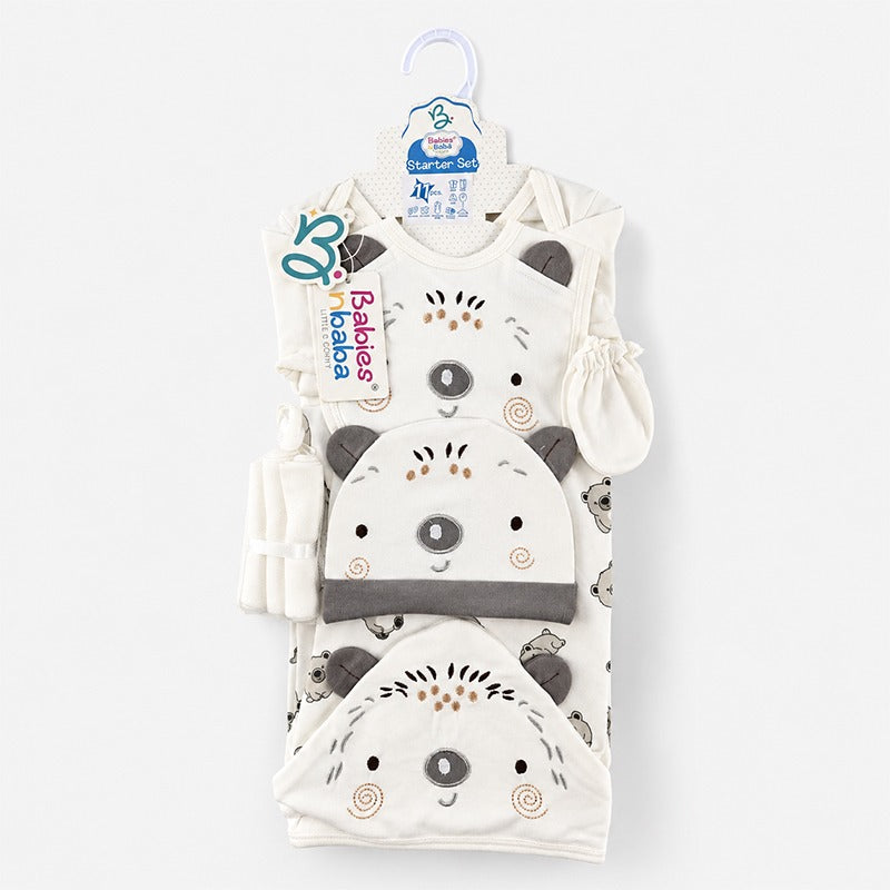 Starter Set 11 Pieces Baby New Born Essentials Kuala Print Grey Colour