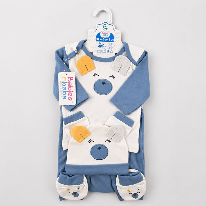 STARTER SET 11 PIECES BABY NEW BORN ESSENTIALS MULTI COLOUR EARS BLUE
