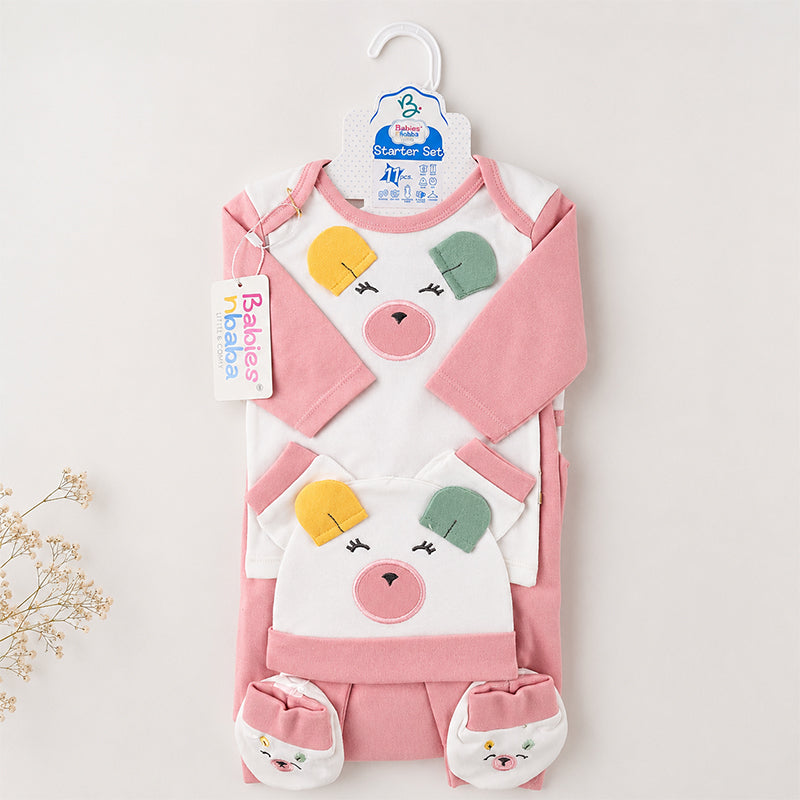 STARTER SET 11 PIECES BABY NEW BORN ESSENTIALS MULTI COLOUR EARS PINK  