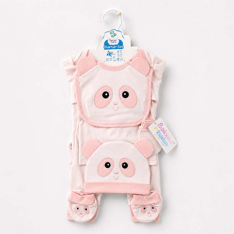 STARTER SET 11 PIECES BABY NEW BORN ESSENTIALS PANDA THEM BABY PINK COLOUR 